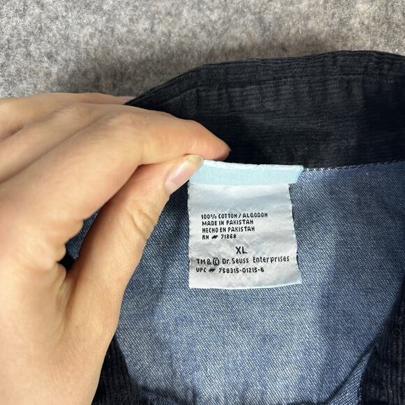 Vintage Dr. Seuss The Grinch Embroidered Denim Button Down Shirt XL Corduroy - Picture 5 of 9